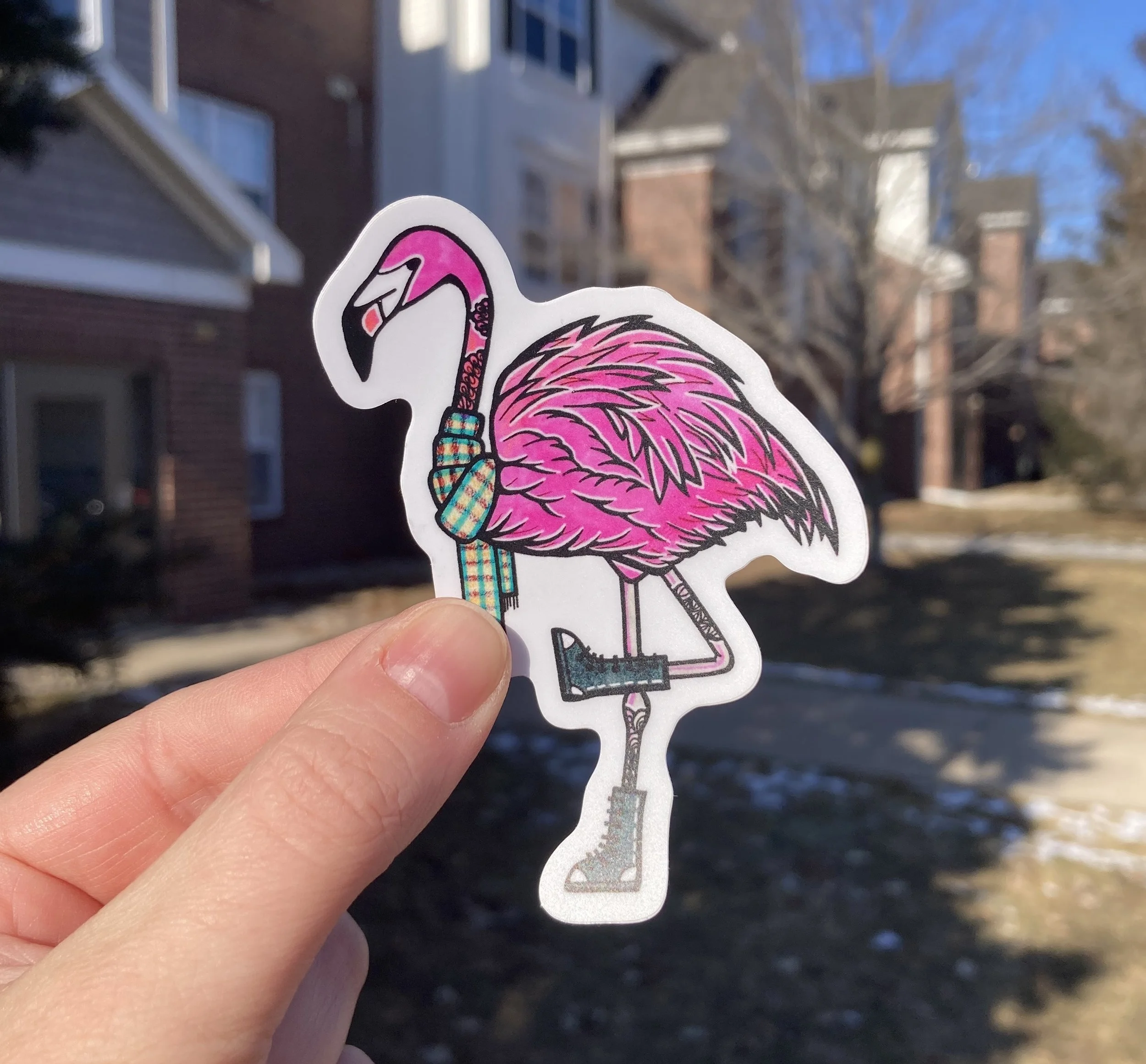 Cozy Flamingo Sticker — EmTheJackalope